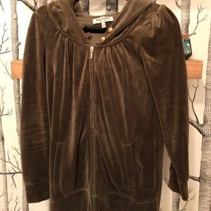 Juicy Couture Velour Army Green Zip Up Hoodie
